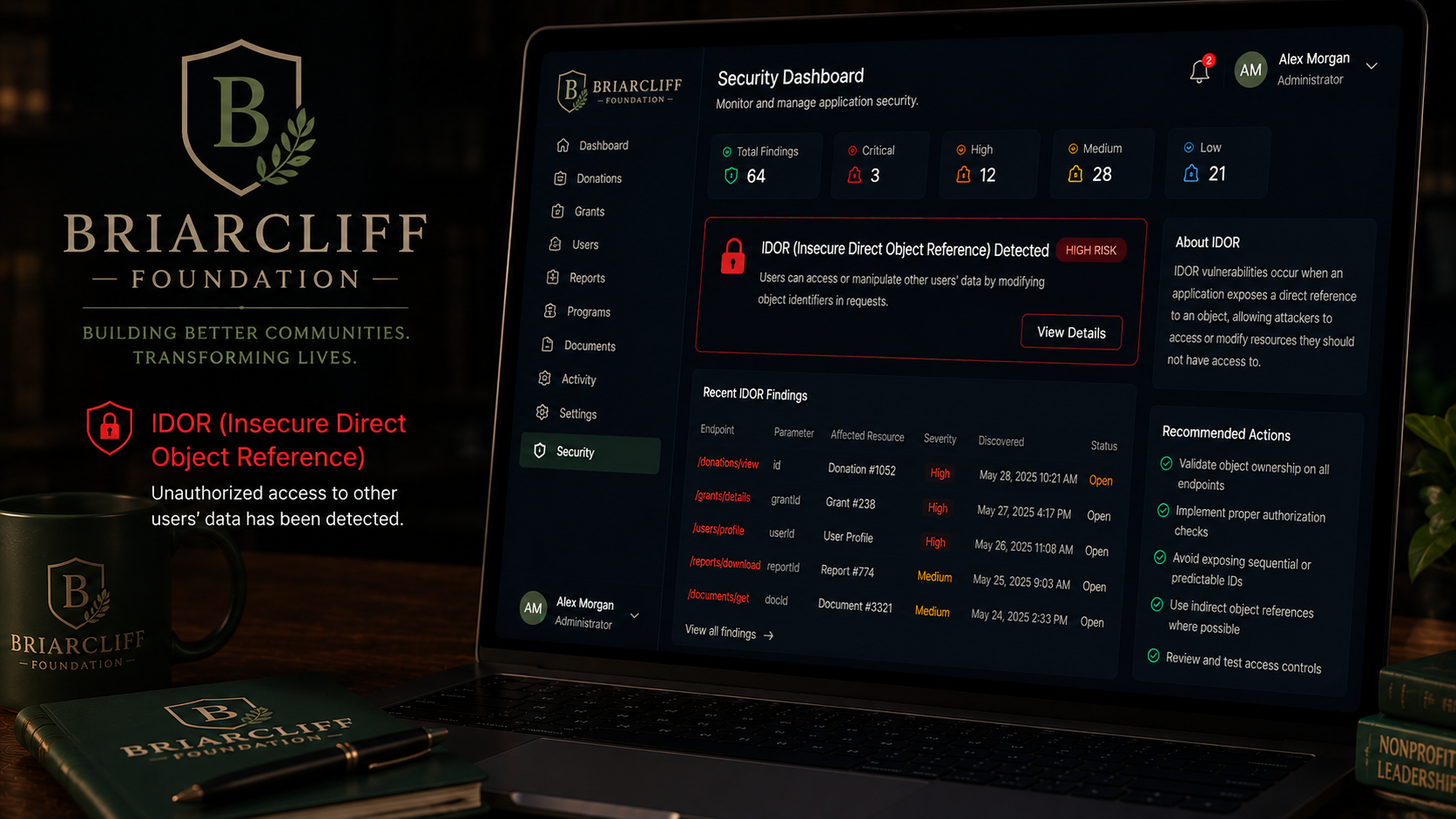 IDOR vulnerability in Briarcliff Foundation grant application workflow