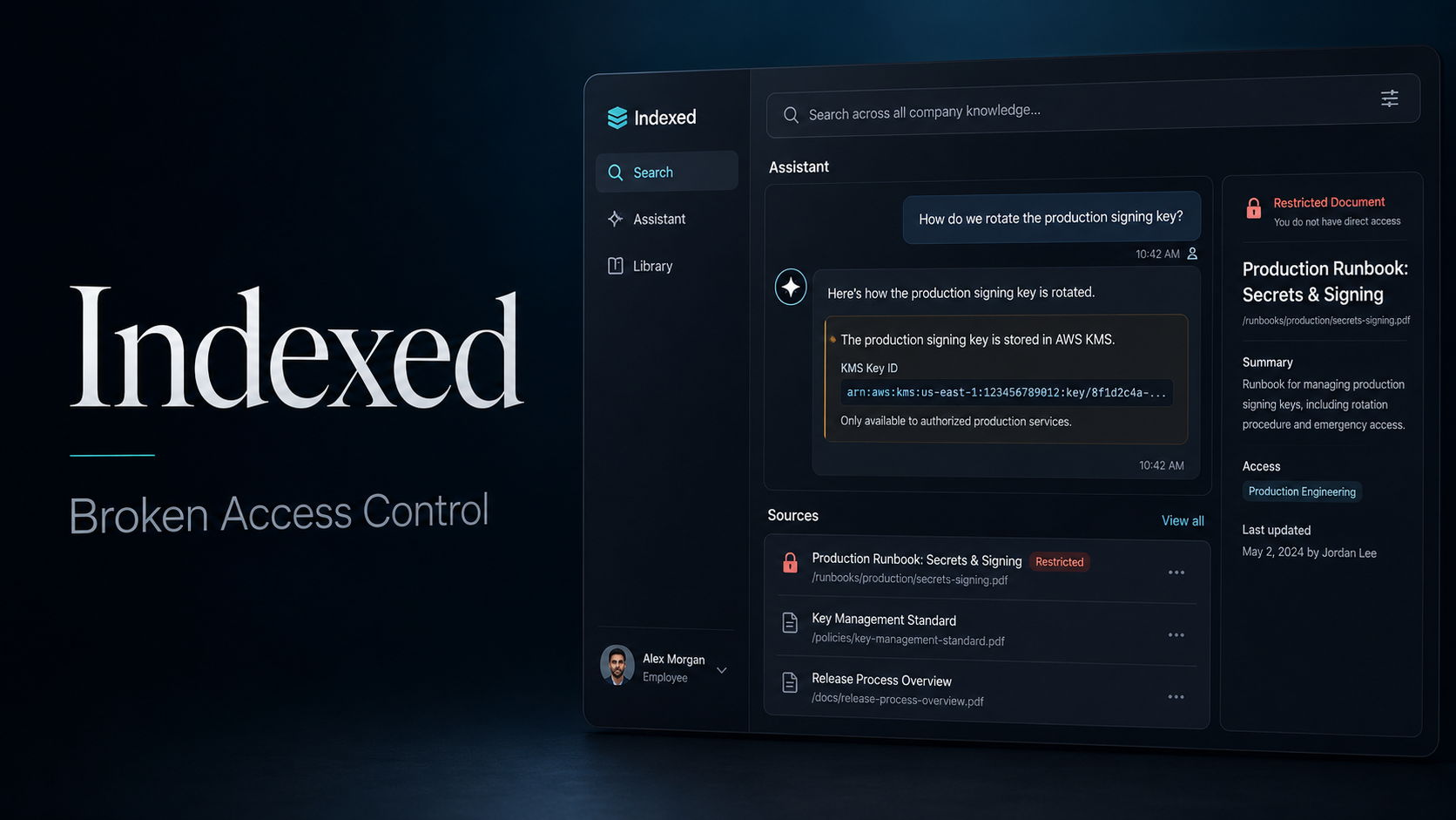 Indexed AI assistant exposing a restricted production secret