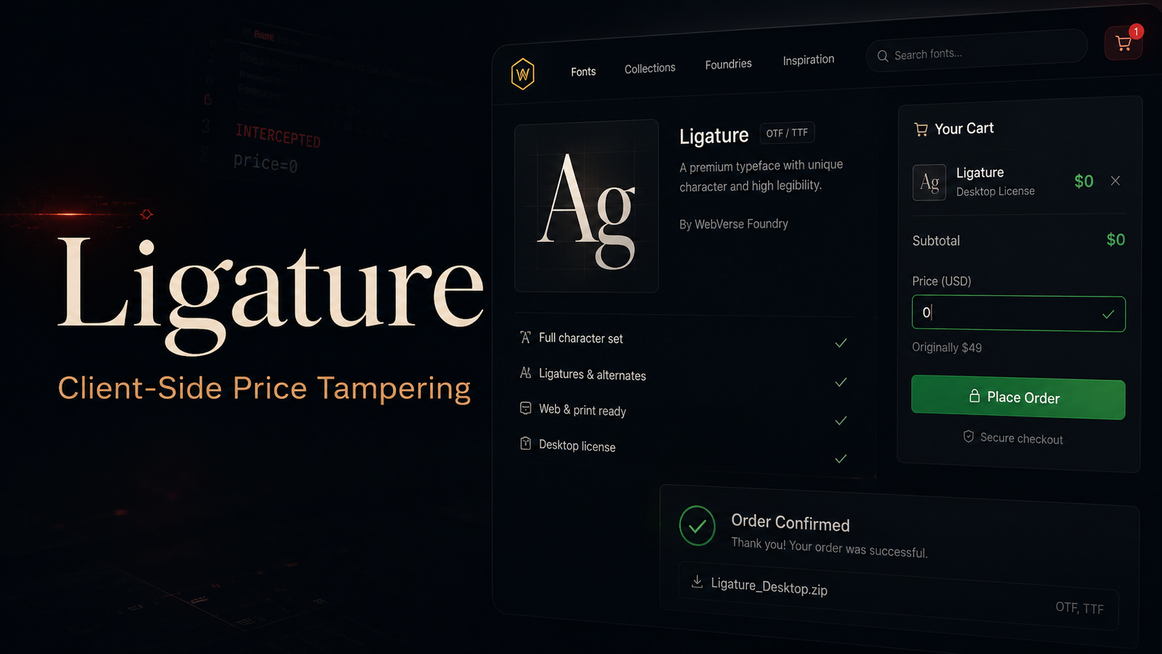 Ligature client-side price tampering checkout bypass