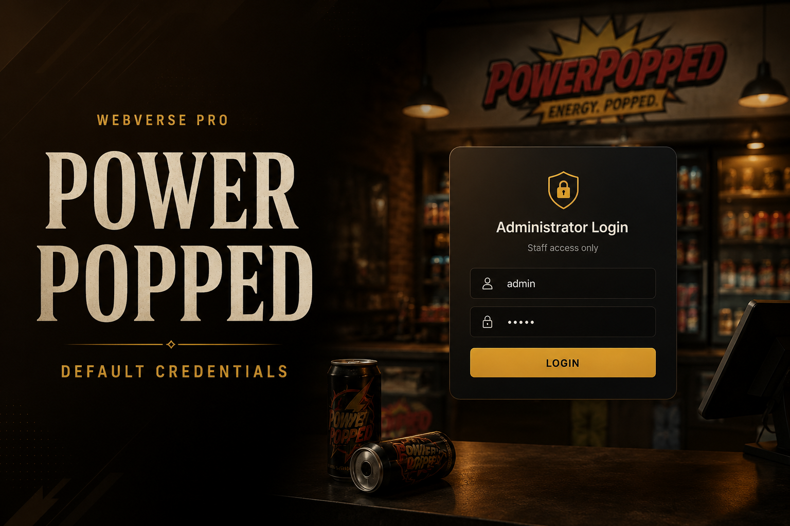 Powerpopped default credentials exposed admin panel