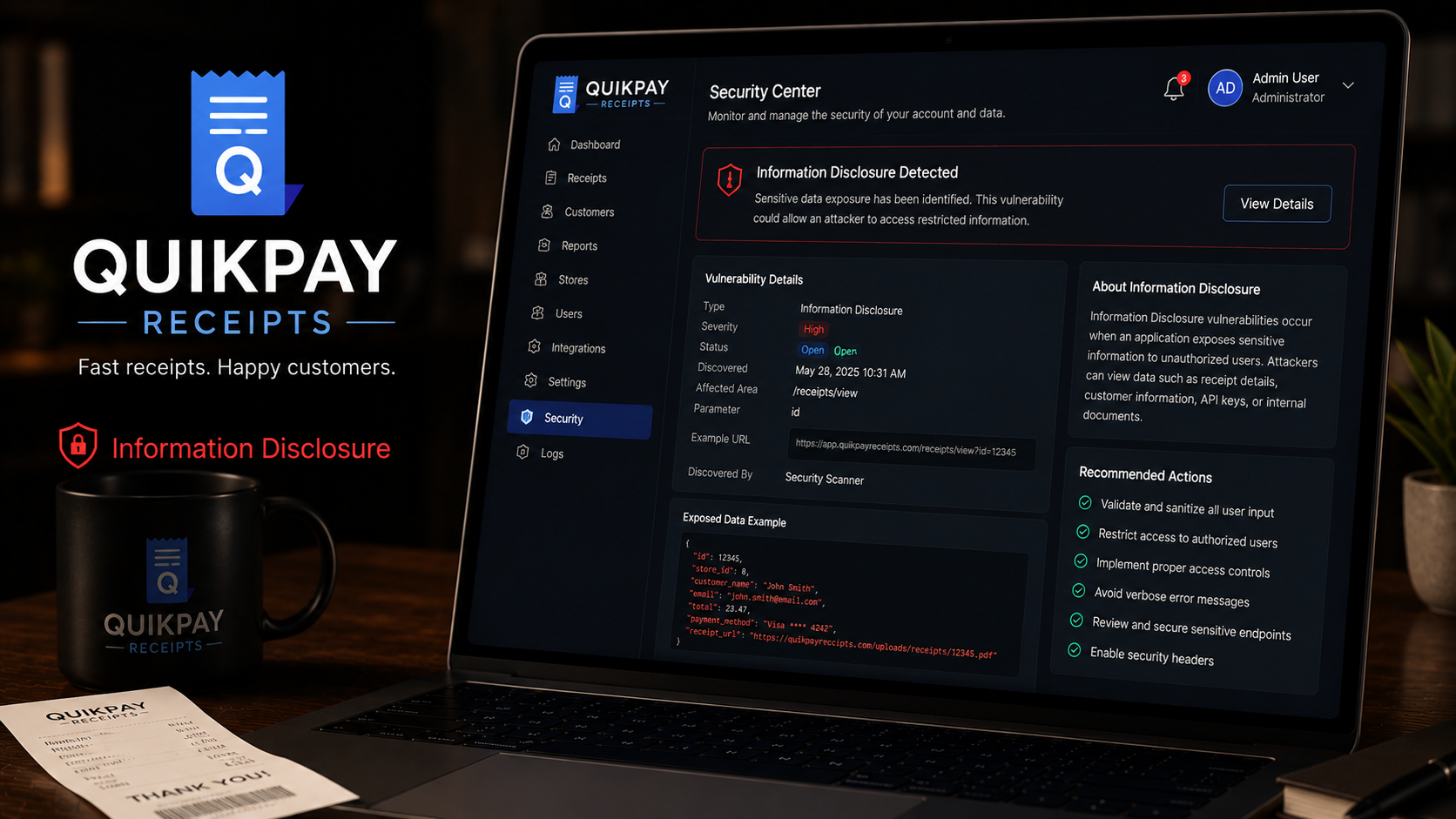 Information Disclosure – Debug Branch Receipt Exposure | Quikpay Receipts